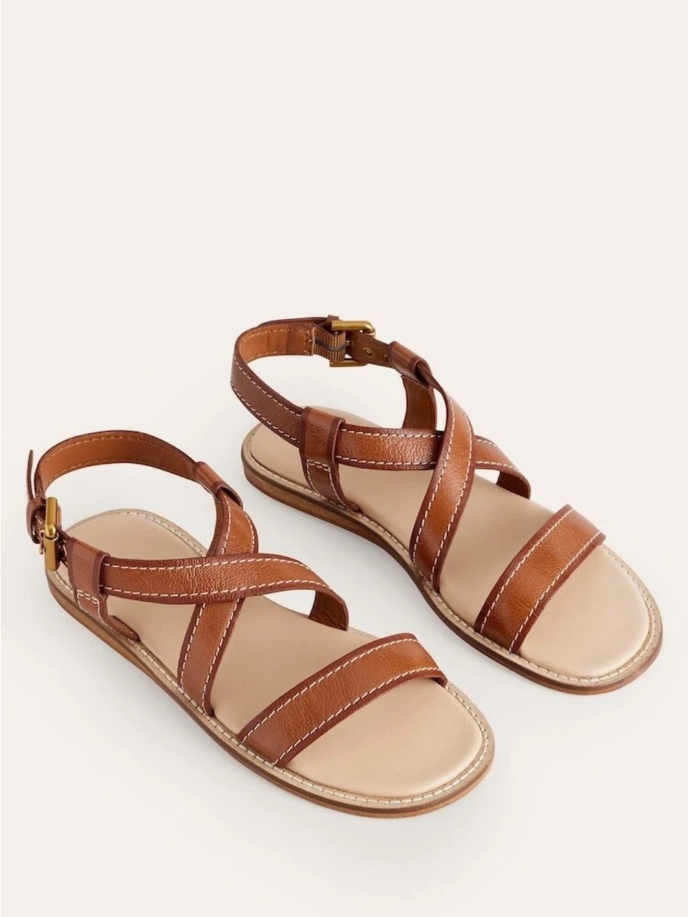 Boden Brown Leather Cross-Strap Buckle Sandals